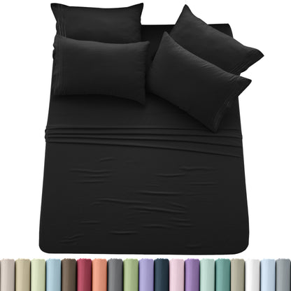 Brushed Microfiber Sheet Set 6pcs – Soft Fade-Resistant Bedding 20 Colors Twin Twin XL Full Queen King Cal King Fitted Flat Pillowcases