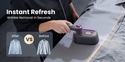 Mini Travel Steamer 2-in-1 Dry Steam Iron Foldable 180 Degree Handle 15-Second Heat 85ml Leak-Proof Tank ETL Certified for All Fabrics Home Travel Purple Black