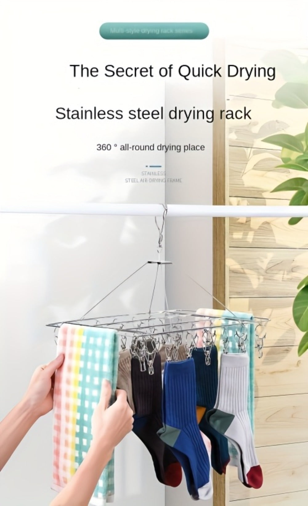 Clothes Drying Rack with Clips Stainless Steel Laundry Hanger Windproof Skidproof Multi-Clip Sock Underwear Dryer for Home Bedroom Balcony – 30/40/50 Clips