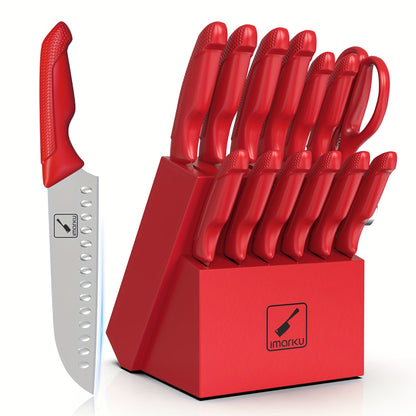 Kitchen Knife Set with Block 14pcs – Japanese 420 Stainless Steel, Built-in Sharpener, Non-Slip Ergonomic Handle, Dishwasher Safe – Professional Chef Knife Set for Home & Restaurant