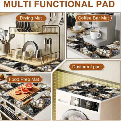 Stove Protector Mat Heat Resistant Non-Stick Reusable Gas Stove Liner Marble Pattern for Gas Stove Glass Cooktop Induction Cooker Oven Washing Machine Top