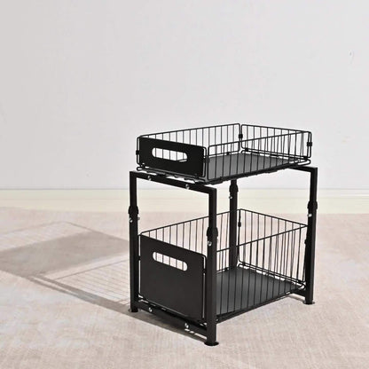 2-Tier Pull Out Cabinet Organizer No Drill Slide Out Shelf Kitchen Pantry Storage Roll Out Drawer Black