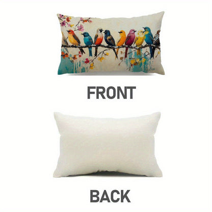 Lumbar Pillow Covers 12x20 Inch Watercolor Bird Pattern - Decorative Linen Throw Pillow Cases Cute Nature Print Zipper Closure | 1pc or 2pcs | Bedroom Living Room Sofa Couch Cushion Cover Home Decor