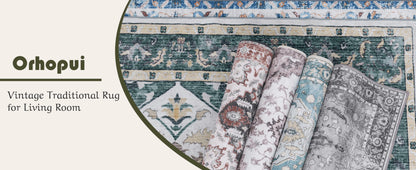 Vintage Persian Area Rug Machine Washable Non-Slip Non-Shedding Floral Indoor Carpet for Living Room Bedroom in Multiple Colors and Sizes
