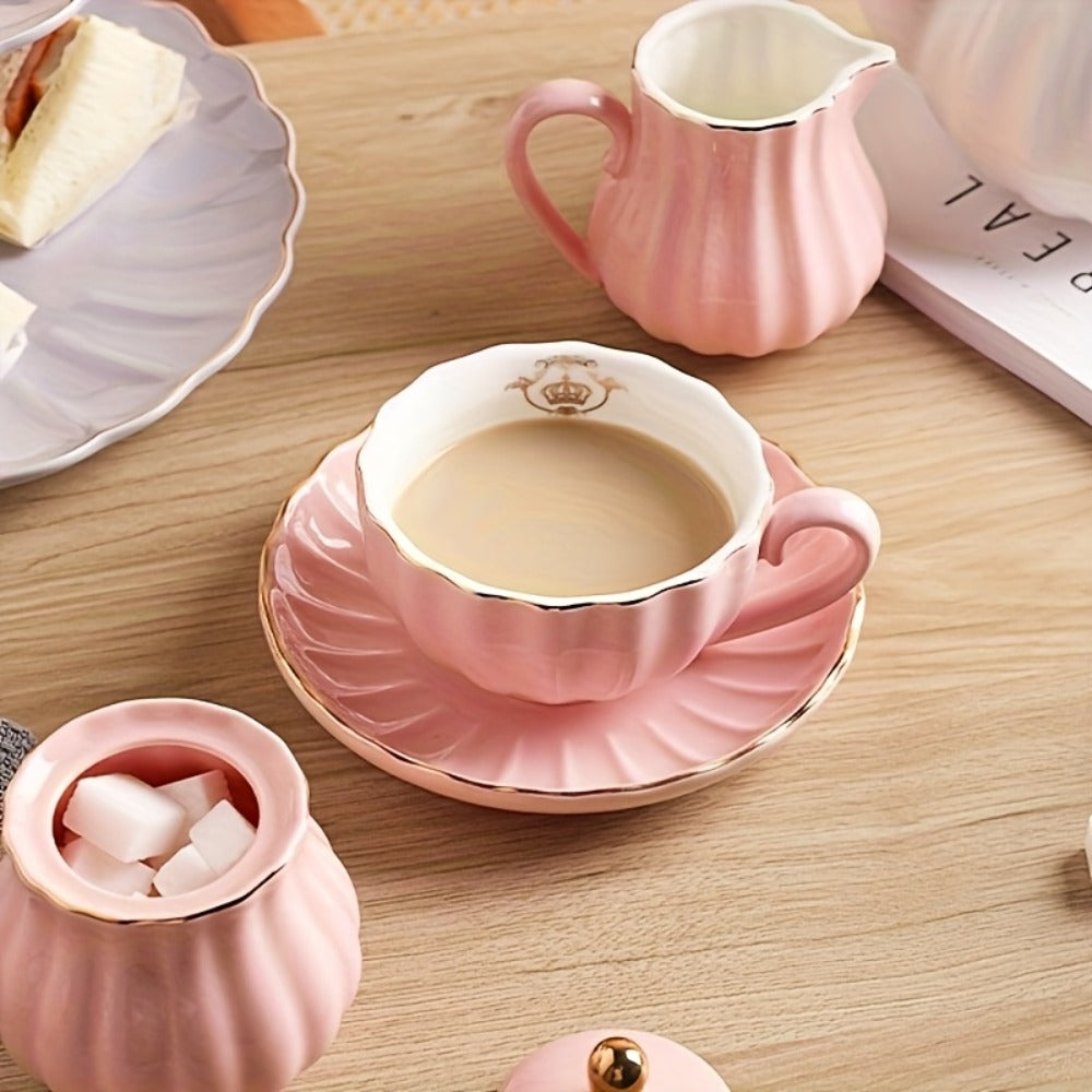Porcelain Tea Set for 6 - 22 Piece British Royal Floral Service with Teapot, Cups & Saucers, Sugar Bowl, Cream Pitcher & Tea Strainer