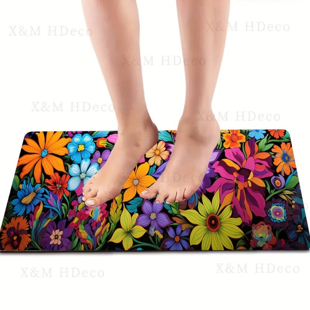 Kitchen Mat Floral Design – Soft Non-Slip Rectangular Rug, Machine Washable 100% Polyester Floor Mat for Kitchen, Bathroom, Laundry Room, Living Room & Bedroom