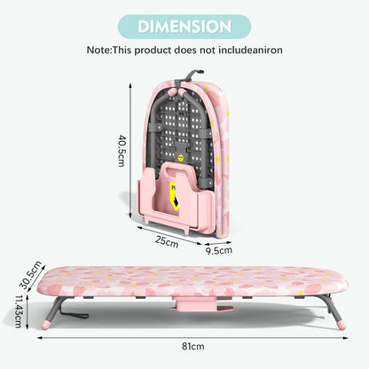 Tabletop Ironing Board with Iron Holder - Compact Portable Mini Ironing Board with Non-Slip Feet, Heat Resistant Cover, Space Saving Design for Small Spaces, Dorm, Travel - Pink
