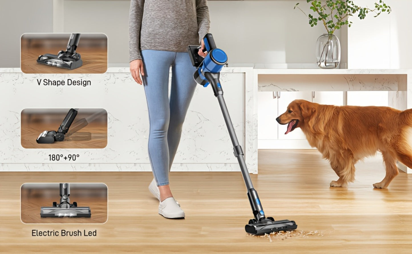 Cordless Stick Vacuum Cleaner 56-68Kpa – Lightweight 8-in-1 Handheld Vacuum with Rechargeable Battery, 45 Min Runtime for Hard Floors, Carpets & Pet Hair
