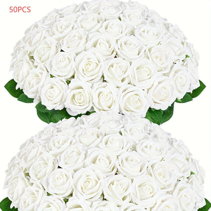 Artificial Roses Bulk with Long Stems – Real Touch Velvet Fake Flowers for Wedding Bouquet, Bridal Centerpiece, Valentine's Day, Mother's Day, Home Decor (50/100pcs, Multi Colors)