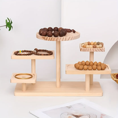 Tiered Wooden Display Stand Libra Balance Scale Style – Multi-Level Storage Organizer Shelf for Jewelry Crystals Snacks Home Decor Countertop