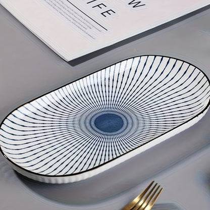 Japanese Blue White Porcelain Fish Plates Set of 4 – 12 Inch Ceramic Serving Plates, Microwave & Oven Safe Steaming Baking Tableware