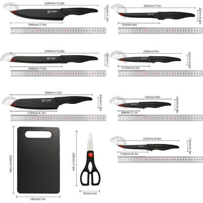 Kitchen Knife Set 15 Piece Professional Chef Knife Set with Wooden Block Non-Slip ABS Handle Cutting Board Kitchen Shears Black Coded Knives for Home Restaurant