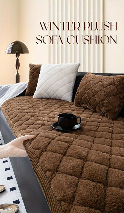 Sofa Cover Faux Rabbit Fur Plush Couch Slipcover - Thick Soft Non-Slip Pet Friendly Machine Washable Sofa Cushion Cover for Living Room Bedroom Office
