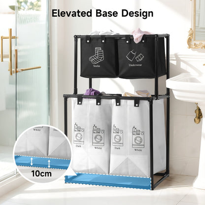 Laundry Sorter 2 Compartment Hamper – 2-Tier Metal Frame Laundry Hamper with Handles, Breathable Mesh Bags & Cable Ties – Space-Saving Clothes Organizer for Home, Bedroom & Apartment