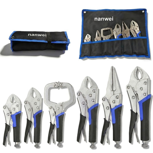 Pliers Set 6-Piece – Needle Nose, Curved & Locking C-Type Pliers, 5–10 Inch Sizes, Versatile Vise Grip Tool Kit for Home Repair, Automotive, Electrical & DIY Projects