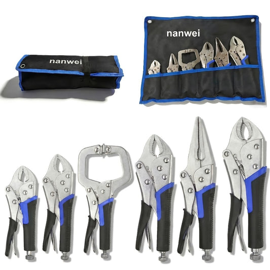 Pliers Set 6-Piece – Needle Nose, Curved & Locking C-Type Pliers, 5–10 Inch Sizes, Versatile Vise Grip Tool Kit for Home Repair, Automotive, Electrical & DIY Projects