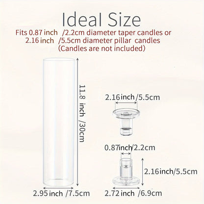 Hurricane Glass Candle Holders for Taper Candles | 11.8 Inch Tall Clear Cylinder Windproof Candlestick Stand for Wedding, Party, Christmas, Halloween & Home Decor - 2pcs / 10pcs Set