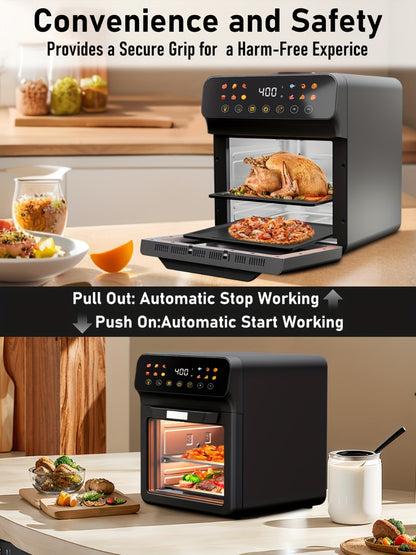 Air Fryer Convection Oven 12QT – 12-in-1 Multi-Function, Touchscreen, Visible Window, Oil-Free Non-Stick Basket, One-Touch Operation, Baking, Roasting, Dehydrating & Fast Cooking
