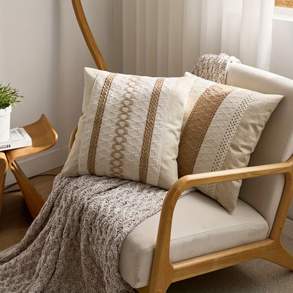 Throw Pillow Covers 2 Pack Boho Geometric Brown Beige 18x18 – Bohemian Decorative Pillow Cases with Zipper Closure – Soft Polyester Cushion Covers for Sofa Couch Bedroom Living Room Boho Home Decor