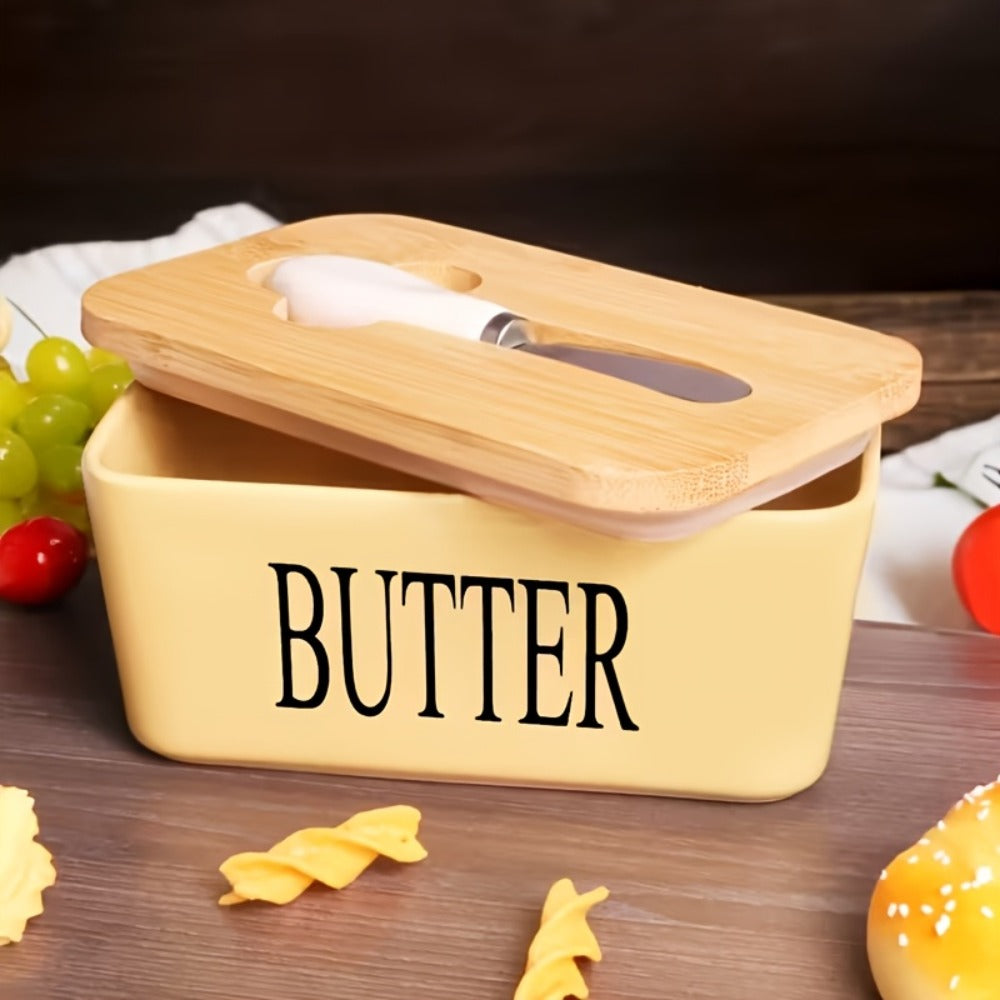 Ceramic Butter Dish with Lid and Knife – Large Countertop Butter Keeper, Airtight Seal, Easy-Clean Design, Multiple Colors – Kitchen Gift for Butter Lovers