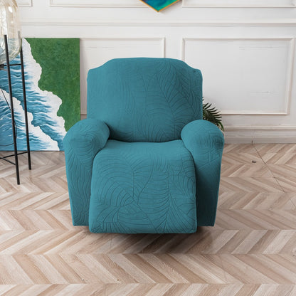 Recliner Chair Cover Slipcover 4-Piece Set – Leaf Jacquard Stretch Furniture Protector with Storage Pocket, Non-Slip Recliner Sofa Cover for Living Room, Machine Washable, 6 Colors Available