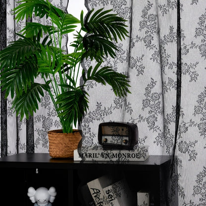 Sheer Lace Curtains 2 Panels Bohemian Floral Semi-Transparent Rod Pocket Window Curtains for Living Room Bedroom All Seasons