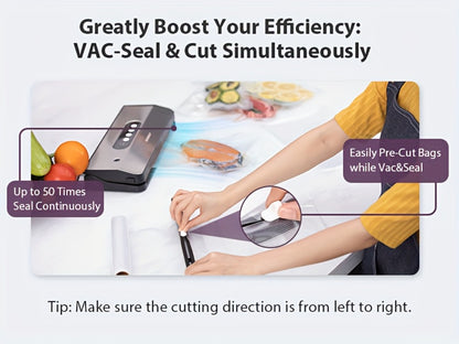Vacuum Sealer Machine 8-in-1 – 65Kpa Food Sealer with Cutter, Accessory Hose, 10 Bags Included, Stainless Steel, External Vacuum Port for Food Storage, Sous Vide & Meal Prep
