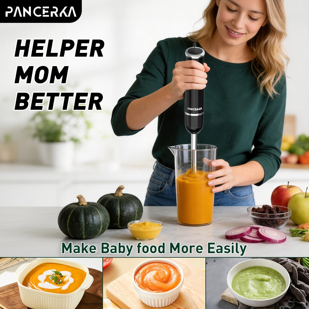 Immersion Blender 8-in-1 Electric Hand Blender with Turbo Mode & Detachable Base – 304 Stainless Steel Handheld Blender with Whisk Milk Frother Attachments for Smoothies Soups Baby Food Puree