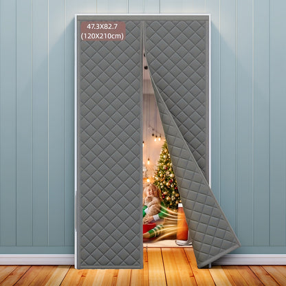Thermal Insulated Door Curtain Magnetic Closure Knit Plaid Pattern – Windproof Insulation Blanket for Front Door, Sliding Glass, Patio & French Doors, Keep Cold Out, Grey & Brown, Multiple Sizes