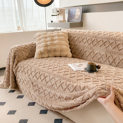 Velvet Sofa Cover Bohemian Jacquard Slipcover Soft Polyester Non-Slip Washable Pet Friendly Fits 3 4 Seater Sofa Couch for Living Room Bedroom - Green Blue Coffee Brown Dark Gray Beige