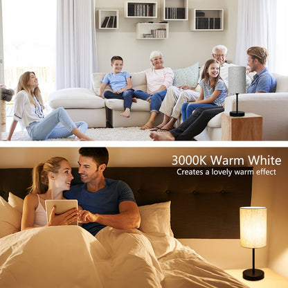 Small Bedside Table Lamp Set of 2 – Linen Shade Nightstand Lamp with Cord Switch, 5W LED Bulb Included, Compact Desk Light for Bedroom Living Room Children's Room Office Dorm (Black / Beige Black)