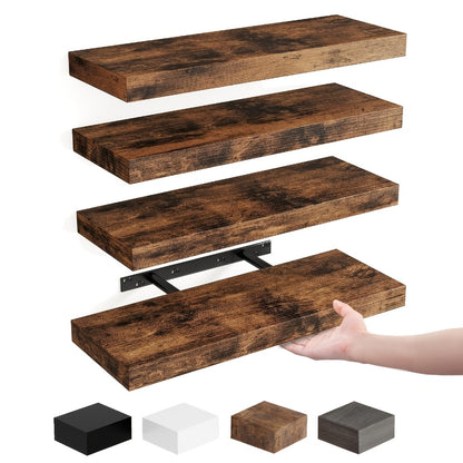 Floating Shelves for Wall 4/8pcs 15.8 Inch, Rustic Wood Wall Shelves with Invisible Brackets, Wall Mounted Display Shelf for Home Decor, Living Room, Bedroom, Bathroom – Walnut, Brown, Black, White, Gray