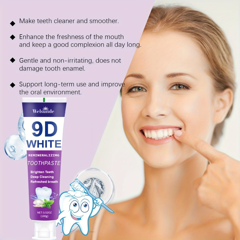 Whitening Toothpaste 4-Pack – 9D White Alcohol-Free Formula, Thorough Deep Cleaning & Brighter Smile, Refreshing Mint Breath, Gentle on Gums, Travel-Friendly 100g, Oral Care Gift for Men & Women