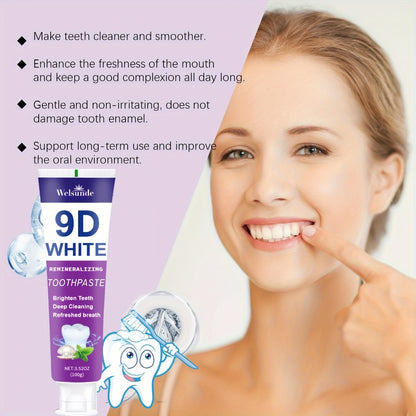 Whitening Toothpaste 4-Pack – 9D White Alcohol-Free Formula, Thorough Deep Cleaning & Brighter Smile, Refreshing Mint Breath, Gentle on Gums, Travel-Friendly 100g, Oral Care Gift for Men & Women