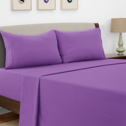 Microfiber Bed Sheet Set 4 Piece - Soft Breathable Deep Pocket 16 inch Fitted Sheet, Flat Sheet & Pillowcases, Wrinkle Fade Resistant Bedding for All Seasons Twin Twin XL Full Queen King Cal King, 24 Colors