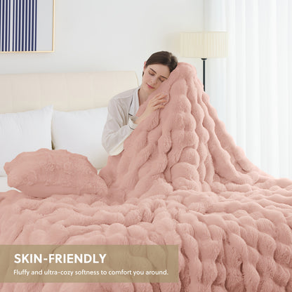 Faux Rabbit Fur Throw Blanket – Ultra-Soft Plush Fleece for Bed, Couch, Sofa & Travel, All Season, 11 Colors, Throw to King Size