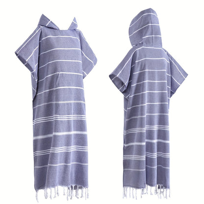 Hooded Beach Poncho Turkish Cotton Quick Dry Sandproof - Wearable Surf Changing Towel Lightweight Thin Bathrobe | S & L | Blue Green Purple Pink Gray | Swimming Diving Surfing Beach Essentials