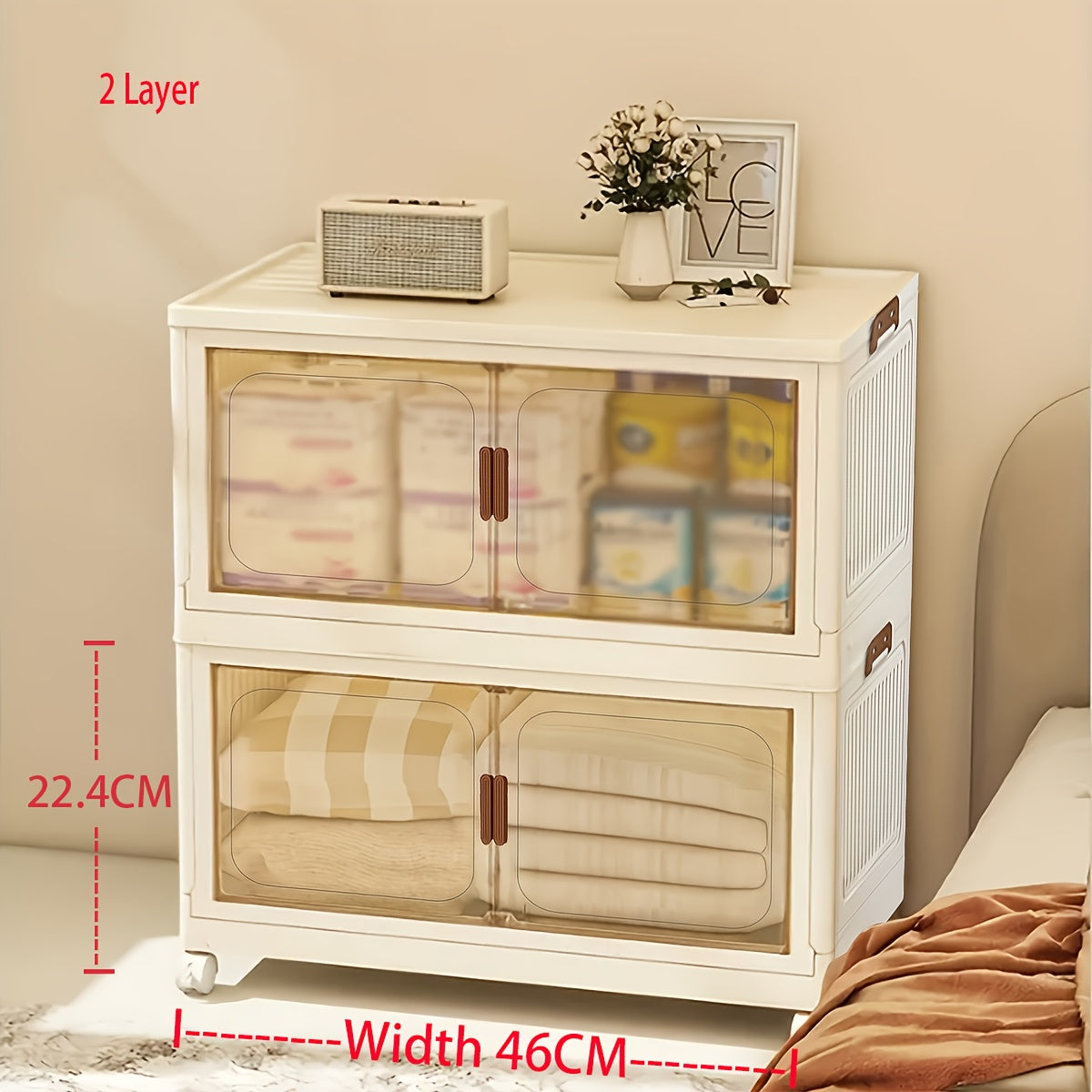 Foldable Storage Cabinet with Door – Multi-Layer Stackable Storage Box for Shoes, Clothes & Books | Large Closet Organizer for Bedroom, Bathroom, Kitchen, Office & Wardrobe