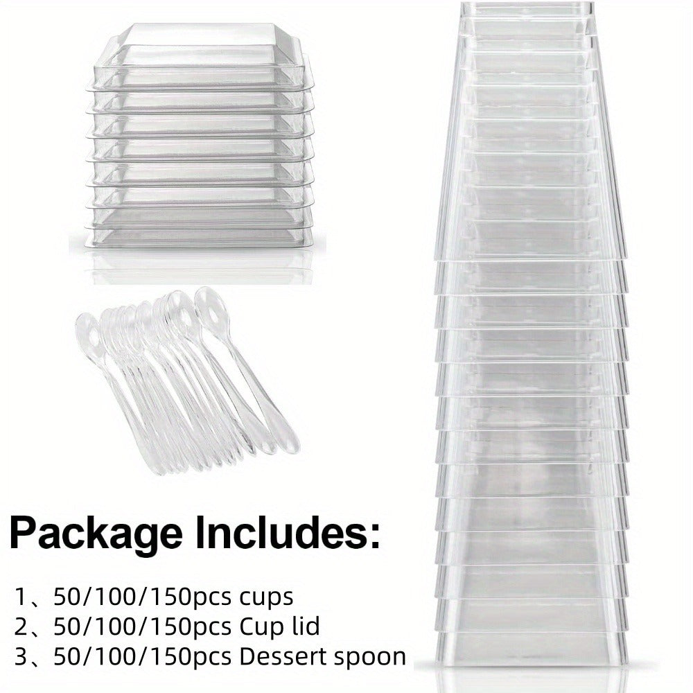 Disposable Dessert Cups with Lids & Spoons, 5oz Plastic Pudding Cups Set — 50/100/150/200 Pack Mini Clear Cups for Parties, Weddings, Picnics, Camping & Family Gatherings