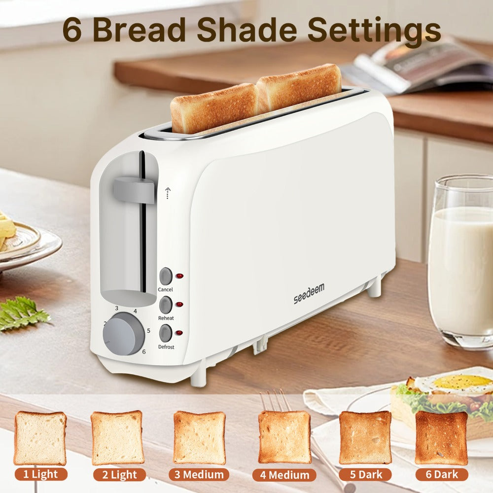 2-Slice Toaster – 6 Shade Settings, Cancel, Reheat & Defrost Functions, Removable Crumb Tray, 750W Compact Design for Bread, Waffles & Bagels, Available in Red, White, Black, Yellow, Pink & Blue