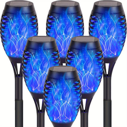 Solar Torch Lights Flickering Flame Outdoor – Auto On/Off Dancing Flame Solar Garden Lights IP54 Waterproof | Landscape Pathway Torch for Garden, Yard, Patio & Christmas Decoration | 6/8/12pcs Blue