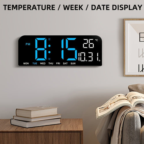 LED Alarm Clock Large Screen - Digital Clock with Temperature Humidity Week Display, Bedroom Living Room Office Desk Clock