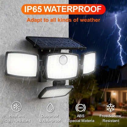 Solar Outdoor Motion Sensor Light 4-Head 3000LM – 270° Wide Angle, 3 Modes, IP65 Waterproof, Remote Control, Solar Flood Light for Garden Backyard Garage Wall Yard, 1/2/4 Pack