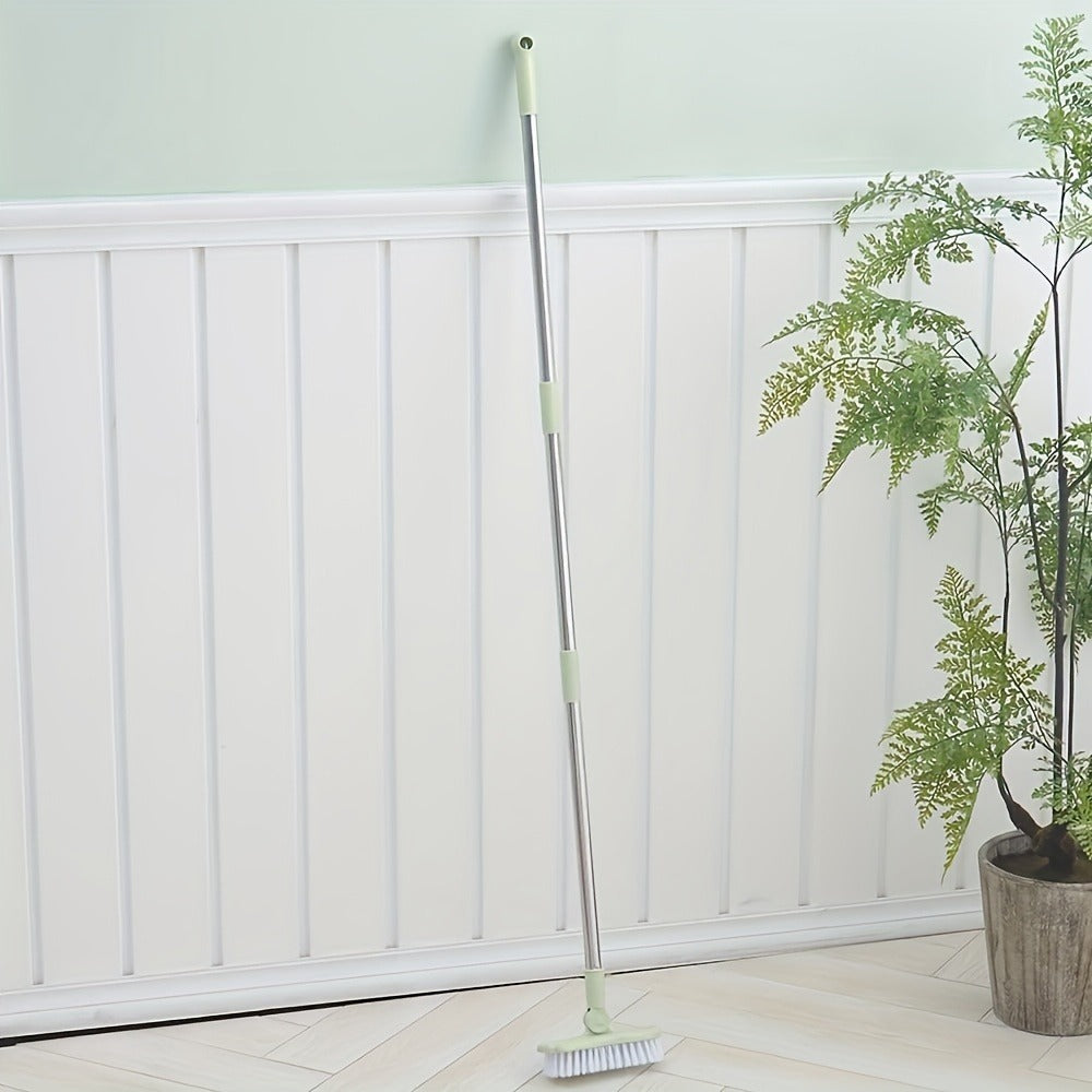 Long Handle Floor Brush with Rotating Head – Bathroom Tile Scrubber, Adjustable Rod, Kitchen & Bathtub Cleaning Brush, 120cm/47in, Green
