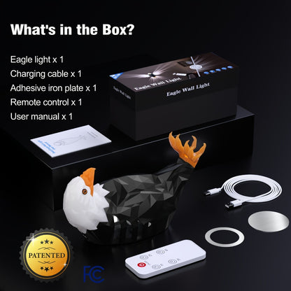 Eagle LED Wall Lamp – Colorful Ambient Night Light with Motion Sensor, Rechargeable Battery, Remote Control & Magnetic Wall Mount for Bedroom Living Room Corridor Hallway Decor (Black)