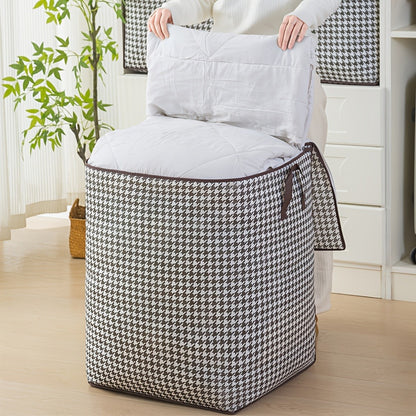Large Storage Bags Houndstooth Non-Woven Fabric Organizer with Double Zipper & Handles – 160L/180L Dustproof Foldable Storage Box for Bedroom, Closet, Moving, Travel & Dorm, 1pc or 3pcs Set