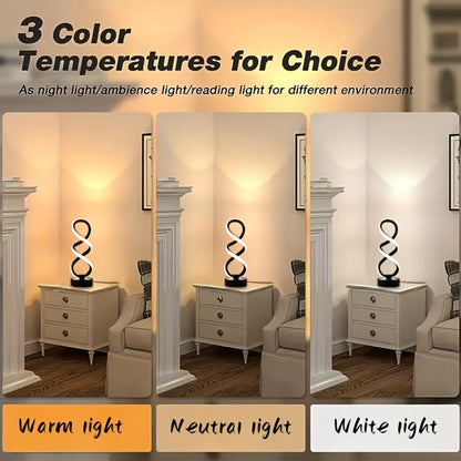 Spiral LED Table Lamp, Dimmable Push Button Control Desk Light for Bedroom Living Room Office, Modern Metal Base Indoor Accent Lamp, Unique Spiral Design Home Decor Gift for Christmas Birthday Valentine