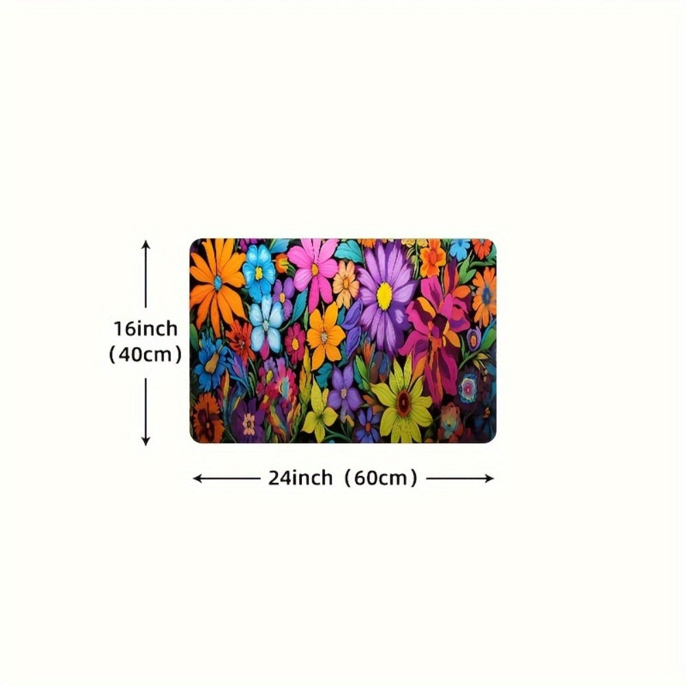 Kitchen Mat Floral Design – Soft Non-Slip Rectangular Rug, Machine Washable 100% Polyester Floor Mat for Kitchen, Bathroom, Laundry Room, Living Room & Bedroom
