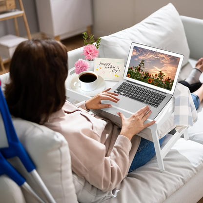 Bamboo Bed Tray Table with Foldable Legs & Handles, Breakfast Tray for Eating, Working & Snacking in Bed — Food-Safe, Durable Lap Desk | White, Black, Natural Bamboo | 1 or 2 Pack