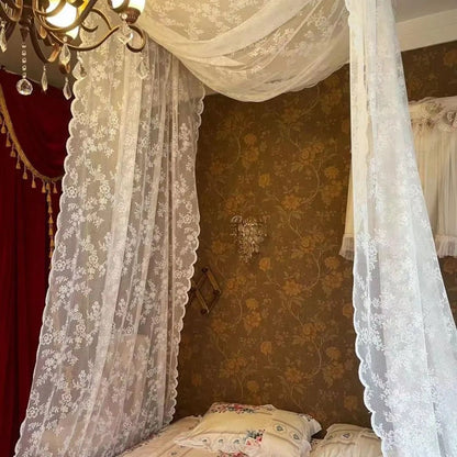 Lace Bed Canopy Mosquito Net – Bohemian Romantic Sheer Bed Curtain for Bedroom, Hotel & Morocco Style Decor | Elegant White Princess Bed Drape for Twin, Full, Queen & King | 57x236 Inch